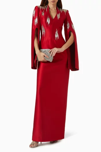 Embellished Structured Maxi Dress in Satin