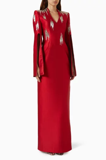 Embellished Structured Maxi Dress in Satin