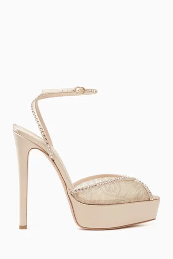 Katy 140 Embellished Platform Sandals in Lace