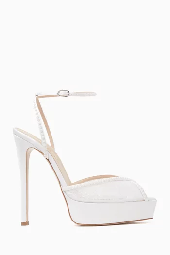 Katy 140 Pearl-embellished Platform Sandals in Lace