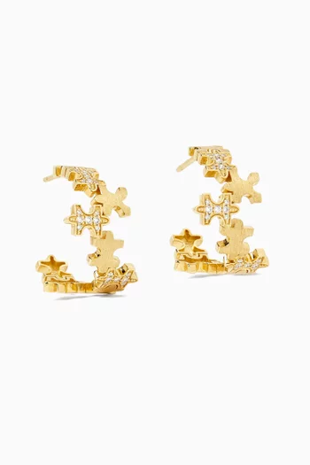 Geometric Brushed Diamond Earrings in 18kt Gold