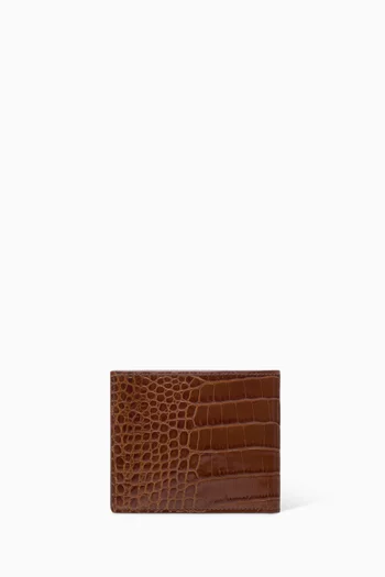 Shiny Bi-fold Wallet in Croc-embossed Leather