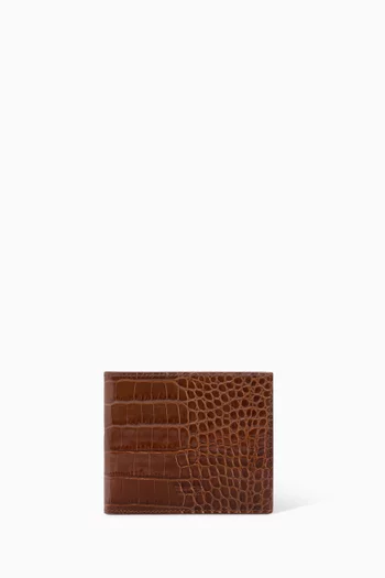 Shiny Bi-fold Wallet in Croc-embossed Leather