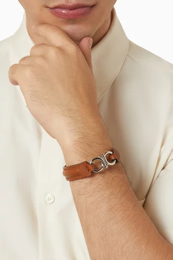 Double Gancini Bracelet in Leather & Brass
