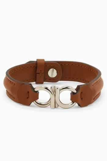 Double Gancini Bracelet in Leather & Brass