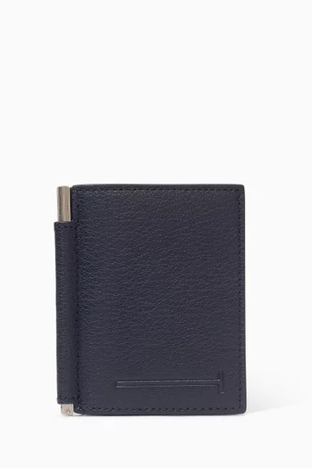 Elongated T-Line Money Clip Card Holder in Leather