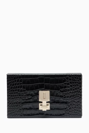 Glossed Clutch in Crocodile-embossed Leather