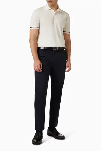 Contrast Piping Polo Shirt in Cashmere & Silk