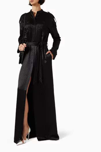 Belted Military Dress in Crepe Satin