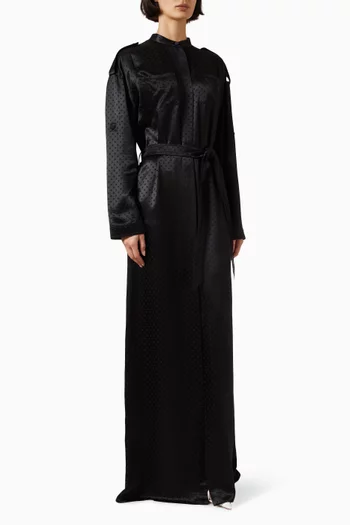 Belted Military Dress in Crepe Satin