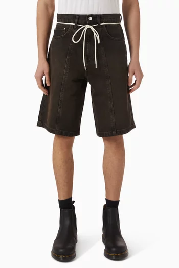 Felled Drawstring Bermuda Shorts in Denim