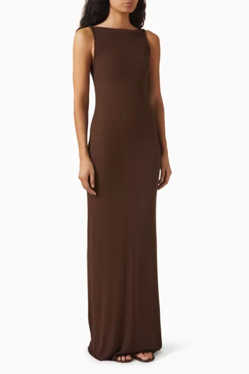 Fluid Boatneck Maxi Dress in Silk