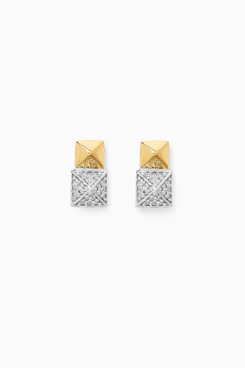 Vertical Two Pyramids Diamond Drop Earrings in 18kt Yellow Gold