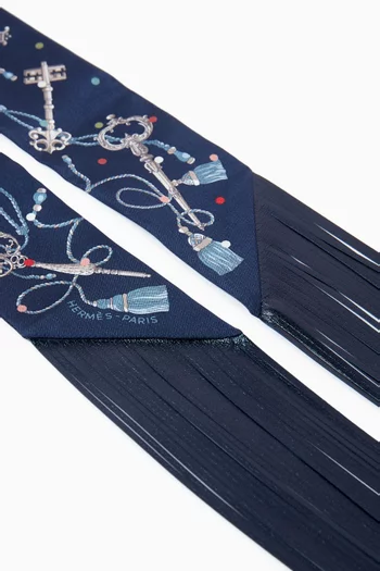 Unused Les Cles a Pois Leather Fringes Twilly Scarf