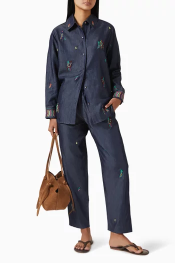 Fern Embroidered Pants in Cotton