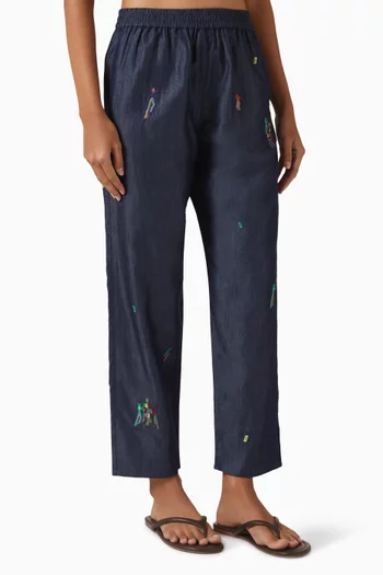 Fern Embroidered Pants in Cotton