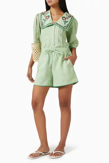 Rika Embroidered Shorts in Linen