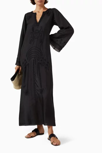 India Embroidered Kaftan in Habotai Silk