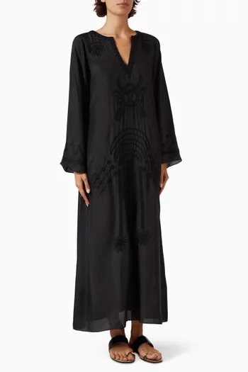 India Embroidered Kaftan in Habotai Silk