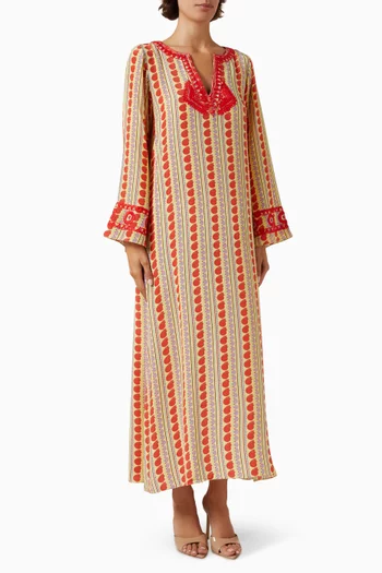 India Embroidered Kaftan in Silk Crepe de Chine