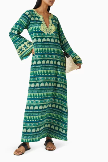 India Embroidered Kaftan in Silk Crepe de Chine