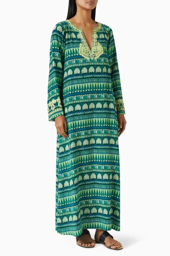 India Embroidered Kaftan in Silk Crepe de Chine
