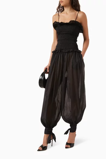 Noor Smocked Jumpsuit in Cotton-muslin