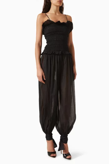Noor Smocked Jumpsuit in Cotton-muslin