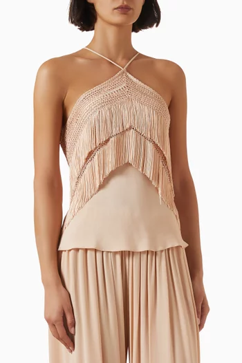 Reina Fringed Top in Crepe de Chine
