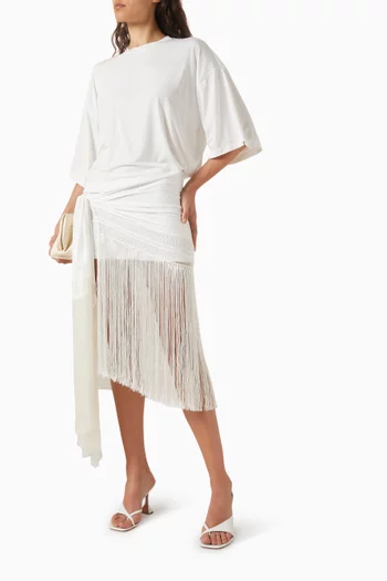 Azul Fringed T-shirt Midi Dress in Jersey