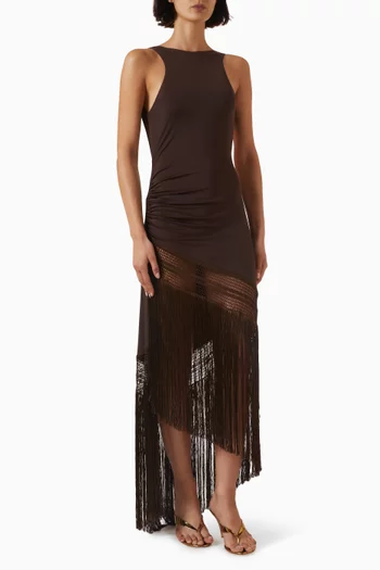 Marisol Fringed Tank Maxi Dress in Jersey