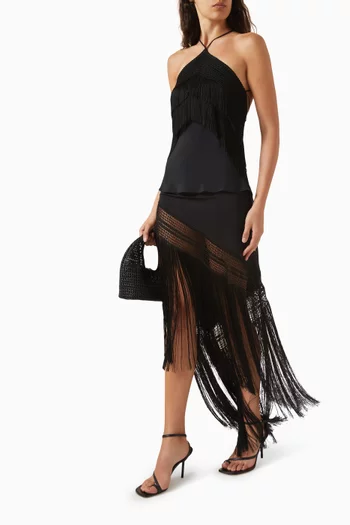 Marisol Fringed Maxi Skirt in Jersey