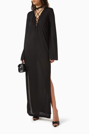Ava Lace-up Maxi Dress in Jersey-chiffon