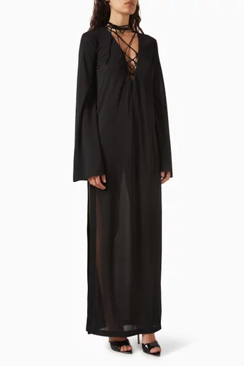 Ava Lace-up Maxi Dress in Jersey-chiffon