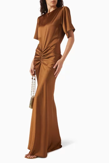 Iris Ruched Maxi Dress in Satin