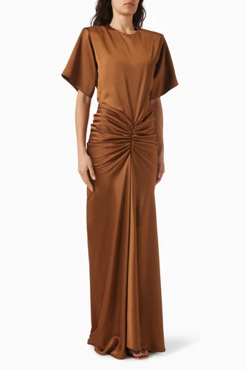 Iris Ruched Maxi Dress in Satin