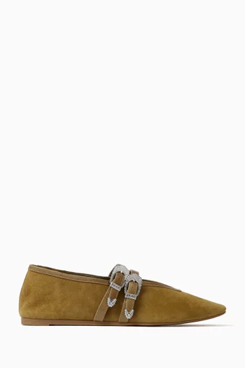 Double Buckle Ballet Flats in Suede