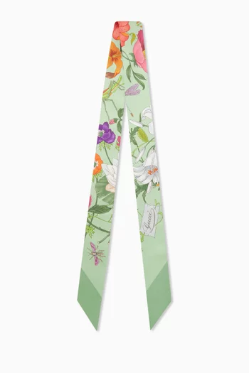 Printed Ribbon Scarf in Silk Twill