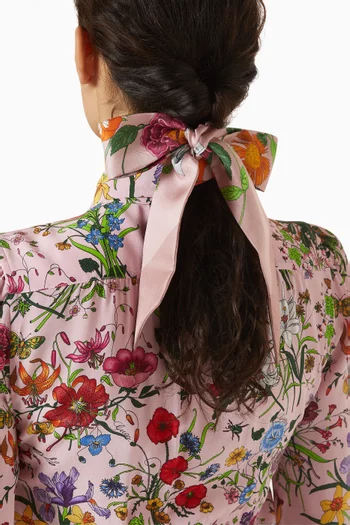 Flora-print Ribbon Scarf in Silk-twill