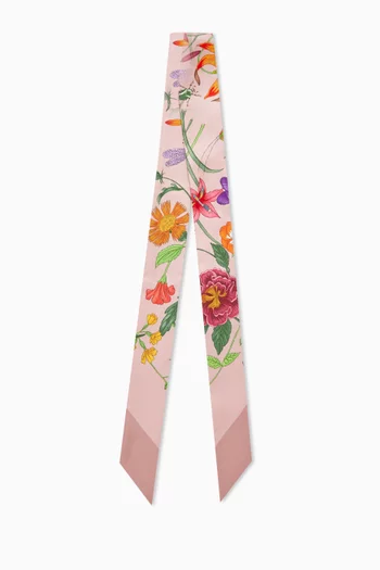 Flora-print Ribbon Scarf in Silk-twill