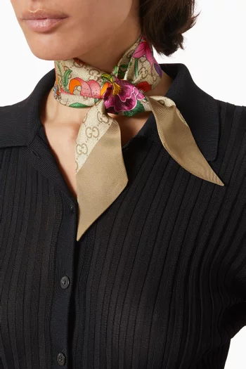 Floral-print Ribbon in Silk Twill