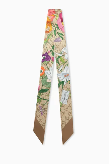 Floral-print Ribbon in Silk Twill