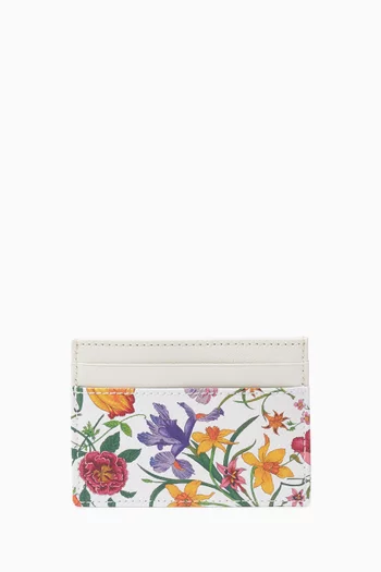 Flora-printed Card Case in Leather