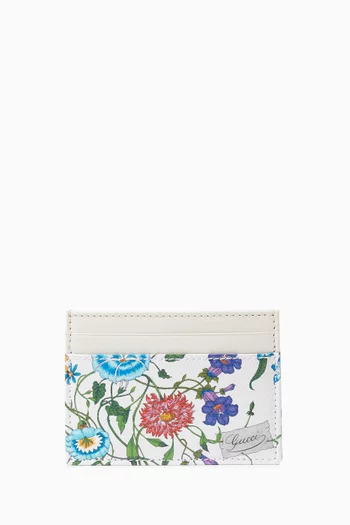 Flora-printed Card Case in Leather