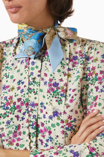 Floral-print Ribbon in Silk Twill