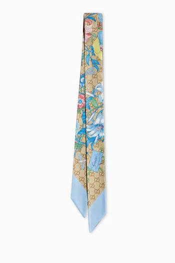 Floral-print Ribbon in Silk Twill