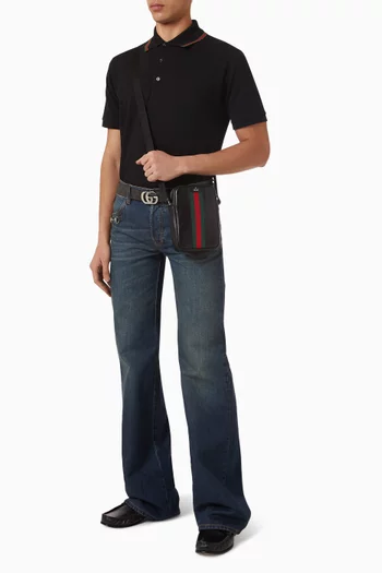 Mini Web Shoulder Bag in Leather