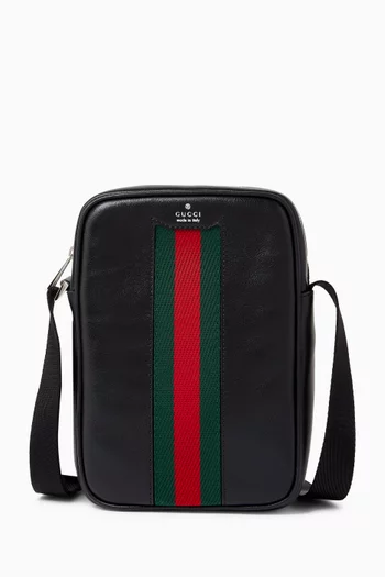 Mini Web Shoulder Bag in Leather