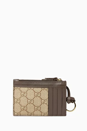 Zip Key Pouch in Leather & GG Canvas