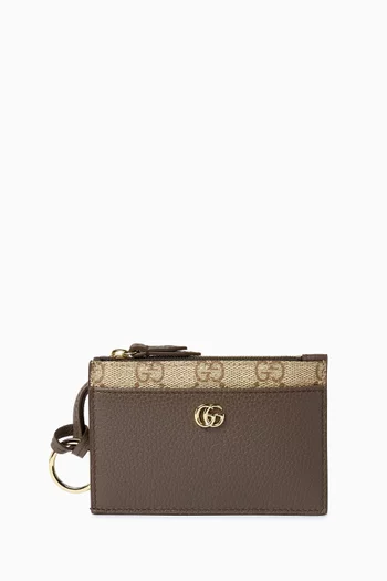 Zip Key Pouch in Leather & GG Canvas